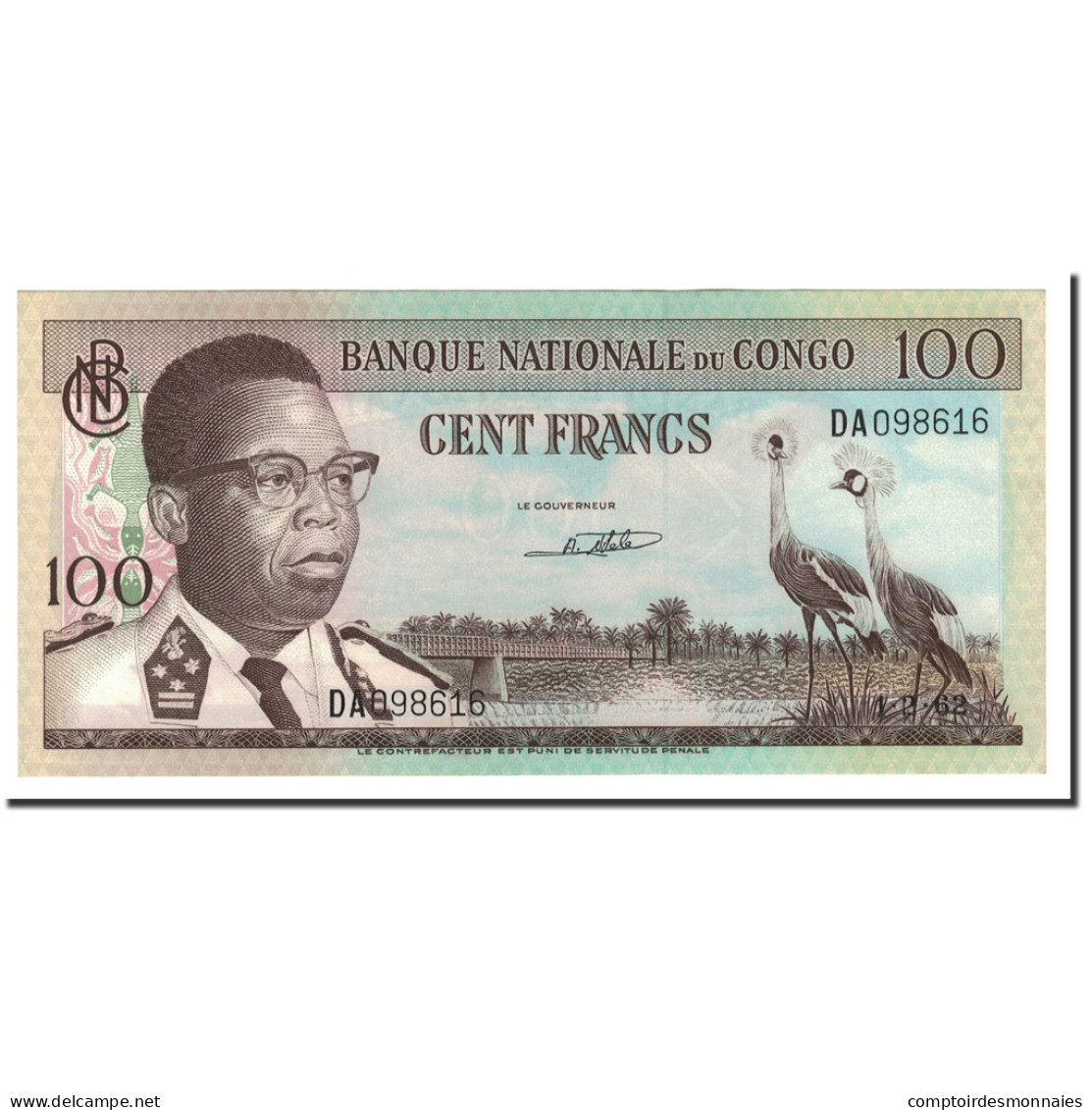 Billet, Congo Democratic Republic, 100 Francs, 1961-1964, 1962-02-01, KM:6a - Republik Kongo (Kongo-Brazzaville)