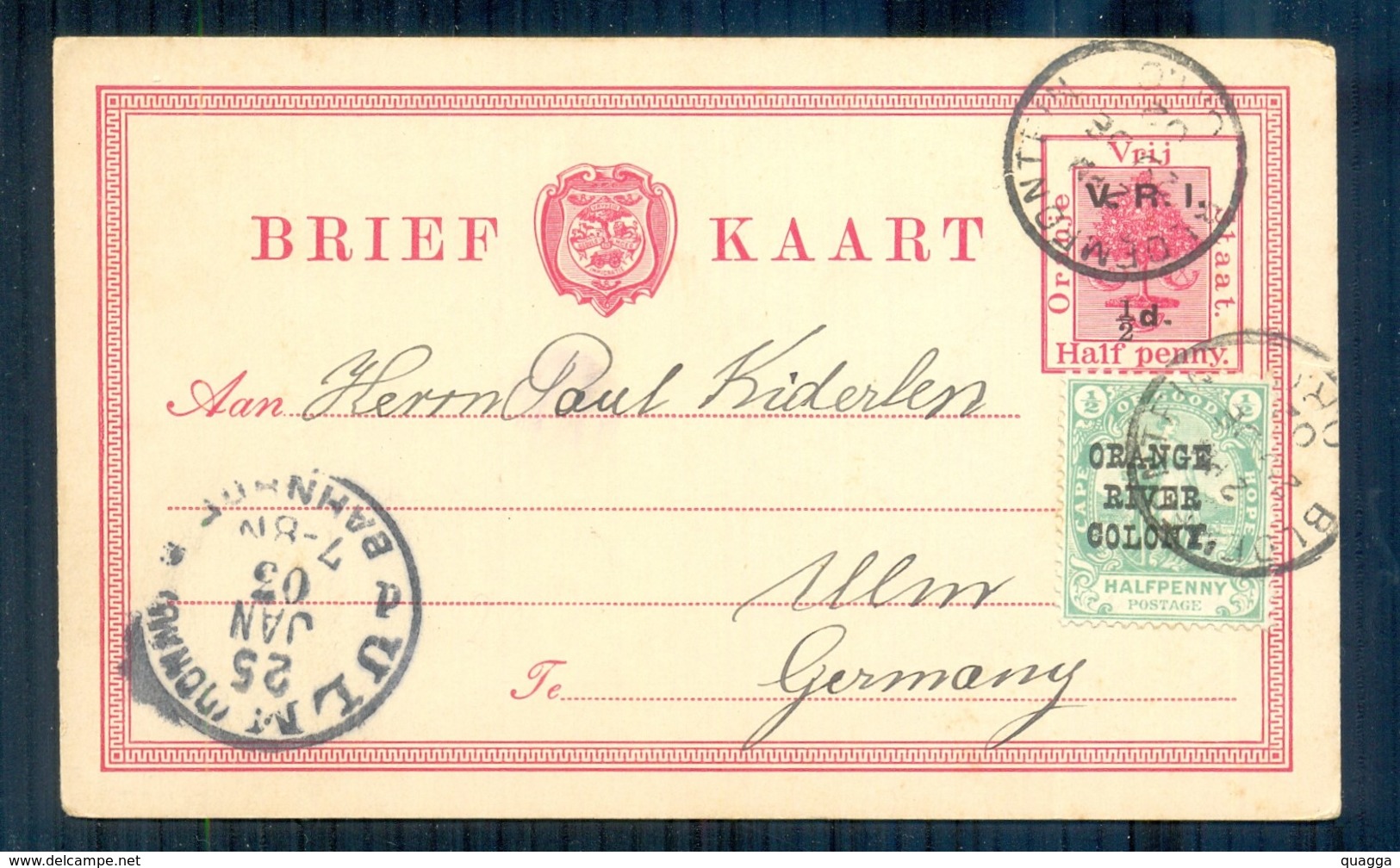 Orange Free State 1902. Bloemfontein To Ulm, Germany. - Stato Libero Dell'Orange (1868-1909)