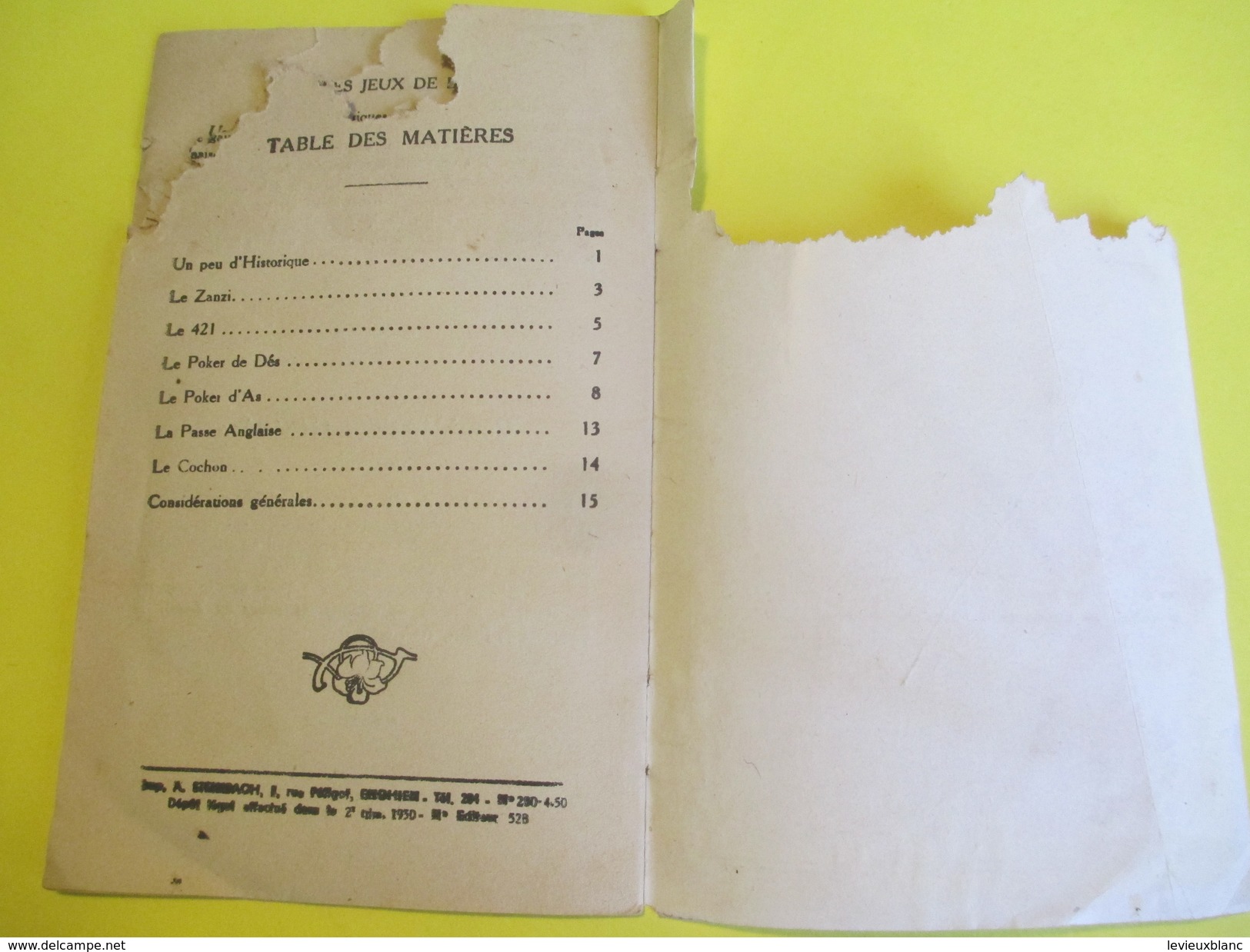 Fascicule/ Les Jeux De Dés/ Le Poker D'As/ Pierre Manaut/ /1950    JE197 - Autres & Non Classés