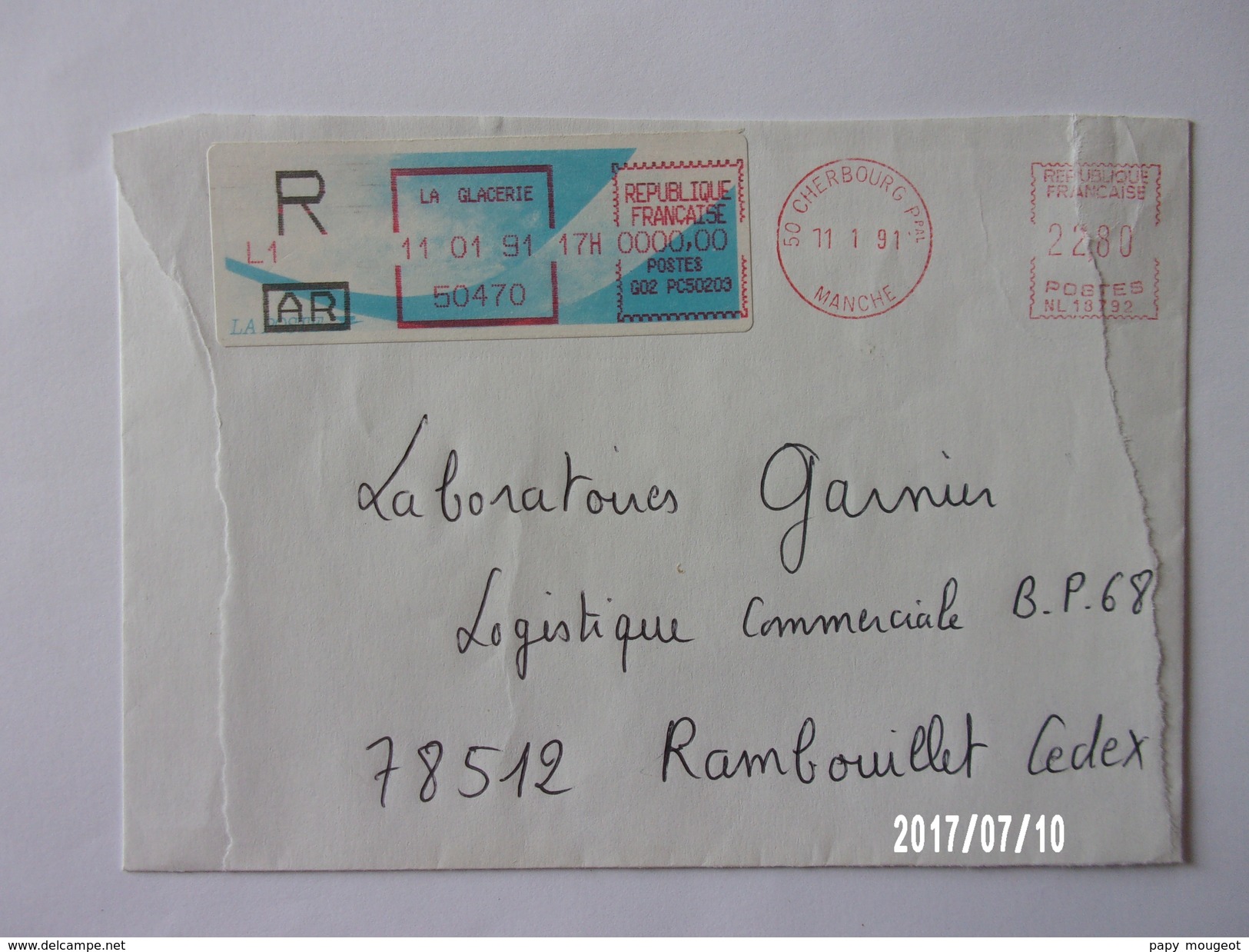 Lettre Recommandée Du 11/01/1991 EMA + LSA La Glacerie - Cherbourg - 1988 Type « Comète »