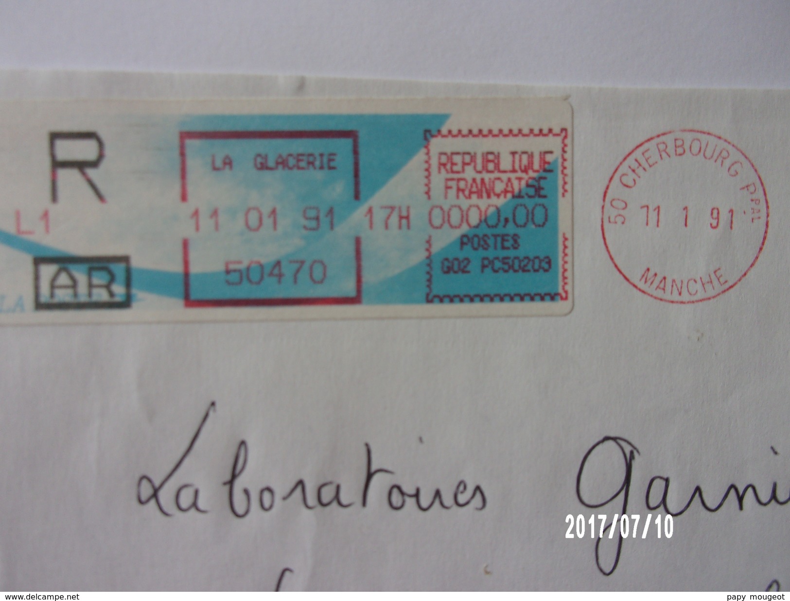 Lettre Recommandée Du 11/01/1991 EMA + LSA La Glacerie - Cherbourg - 1988 Type « Comète »