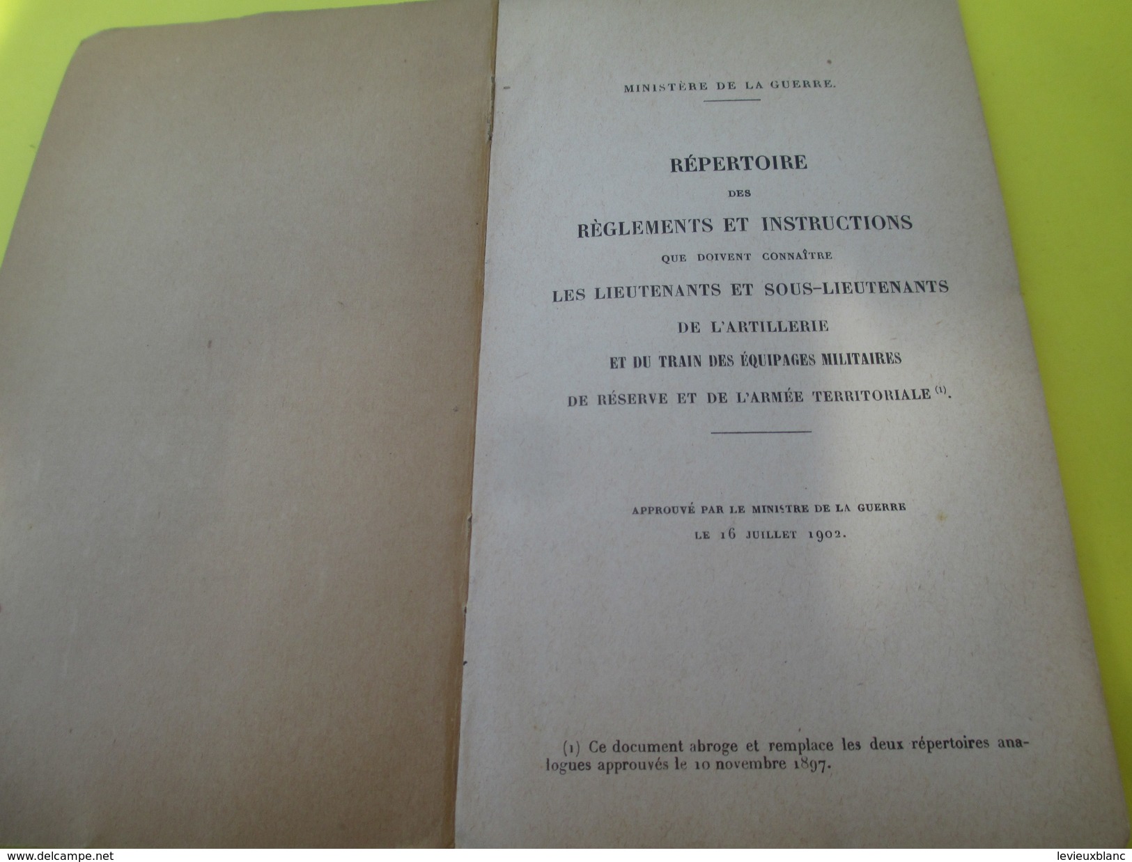 Règlements Et Instructions/Les Lieutenants Et Sous-lieutenants De L'Artillerie/Imp. Nation./Minist Guerre/1902  LIV125 - Francés