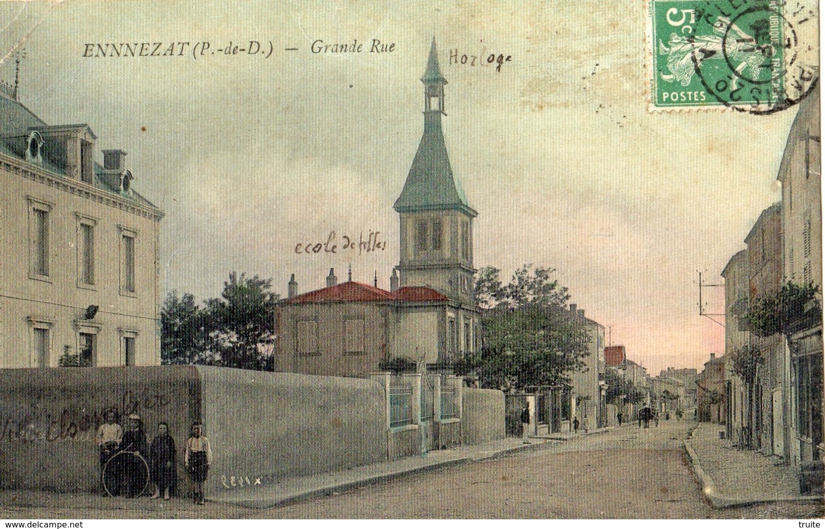 ENNEZAT GRANDE RUE (CARTE TOILEE ET COLORISEE) - Ennezat