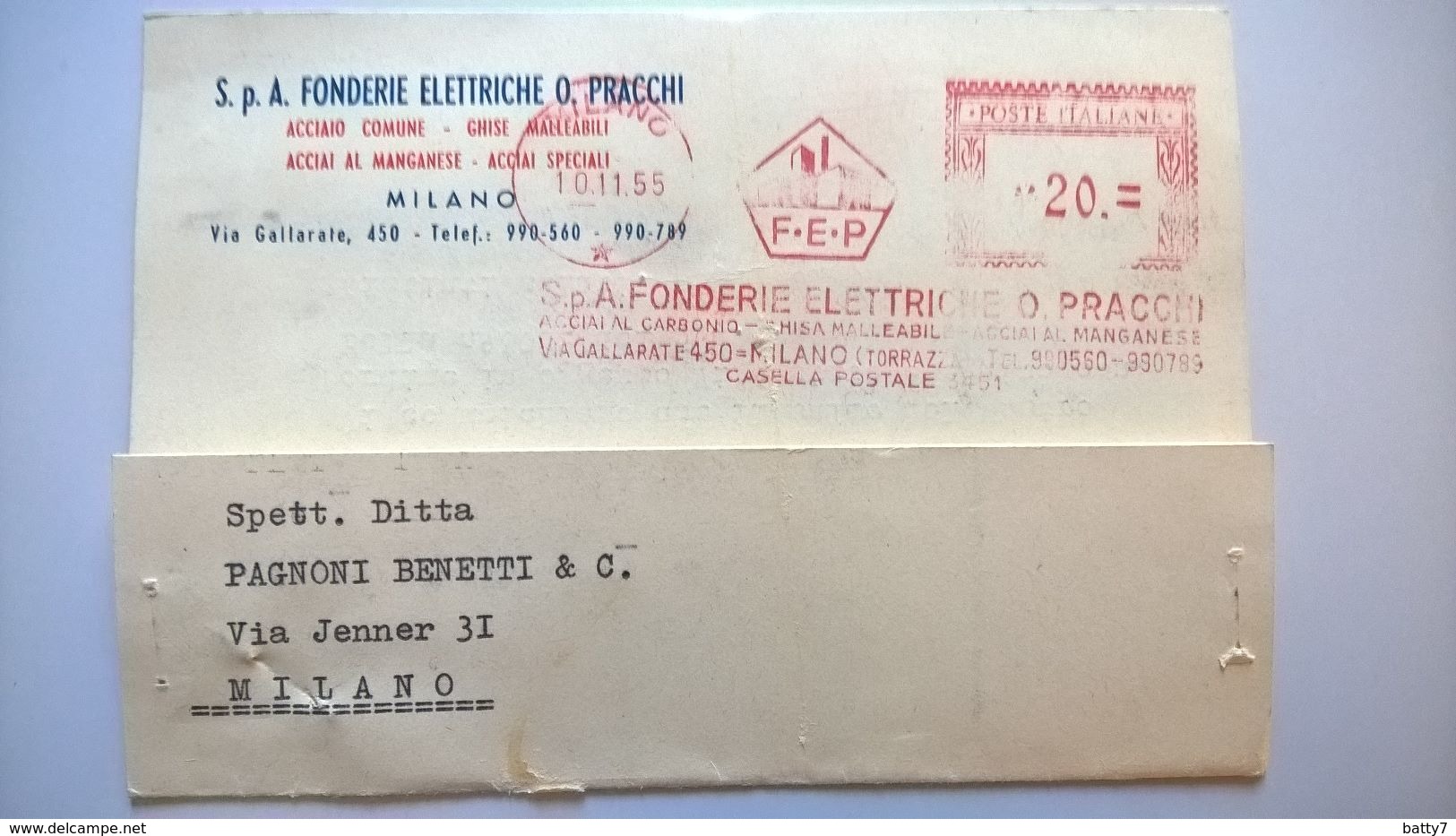 EMA - MILANO FONDERIE ELETTRICHE PRACCHI - 10.11.1955 - Macchine Per Obliterare (EMA)