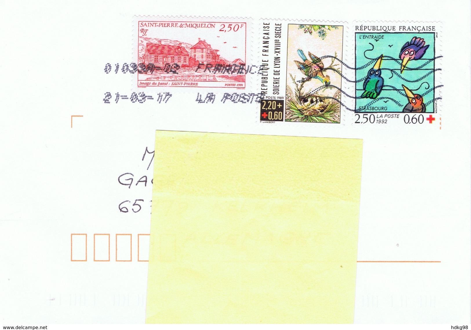 SPM+ St. Pierre & Miquelon 1991 Mi 618 / Frankreich 1989 1992 Mi 2748 2931 Rotes Kreuz Auf Brief - Lettres & Documents