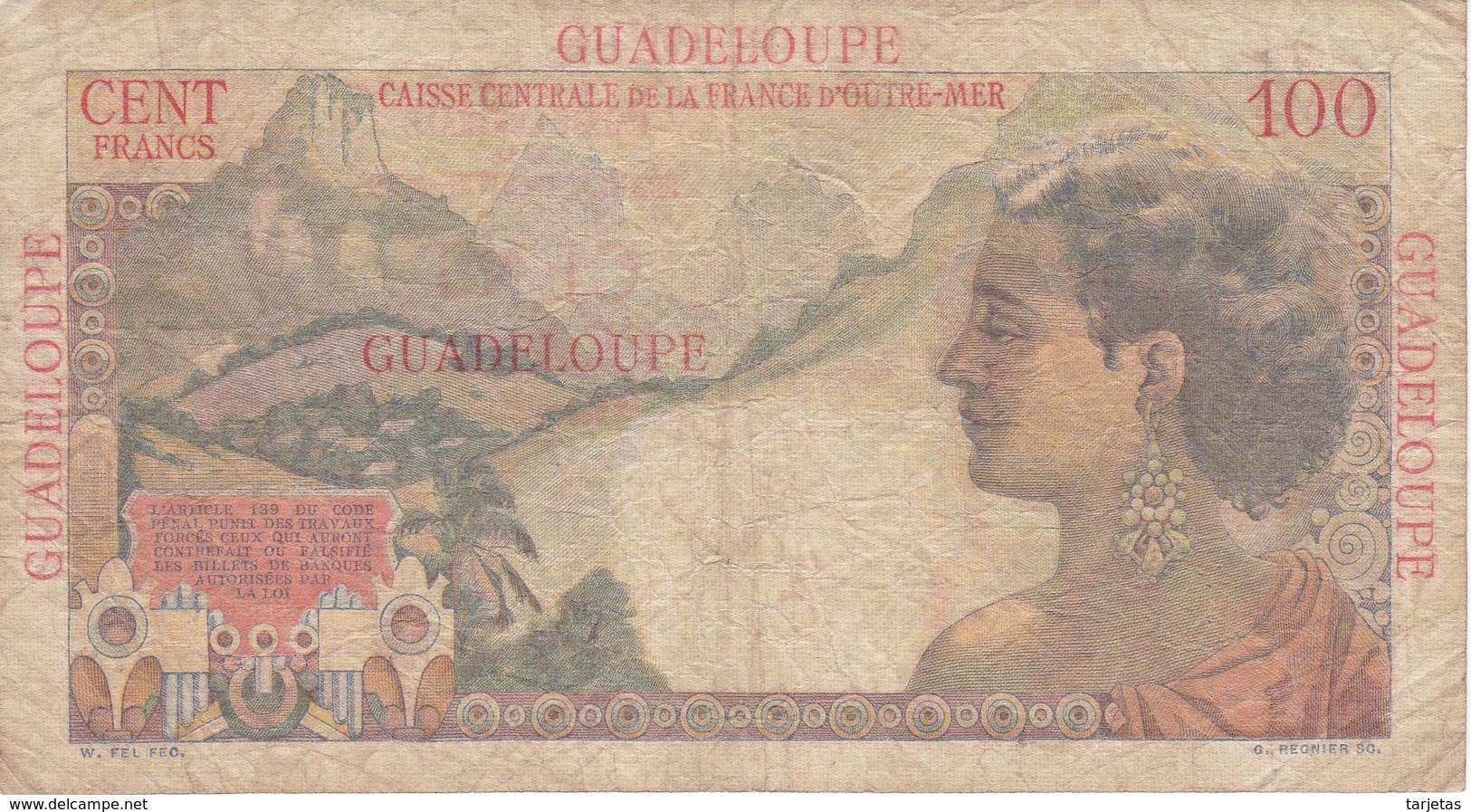 BILLETE DE GUADELOUPE OUTRE-MER DE 100 FRANCS AÑOS 1947-49 (BANK NOTE) - Other & Unclassified