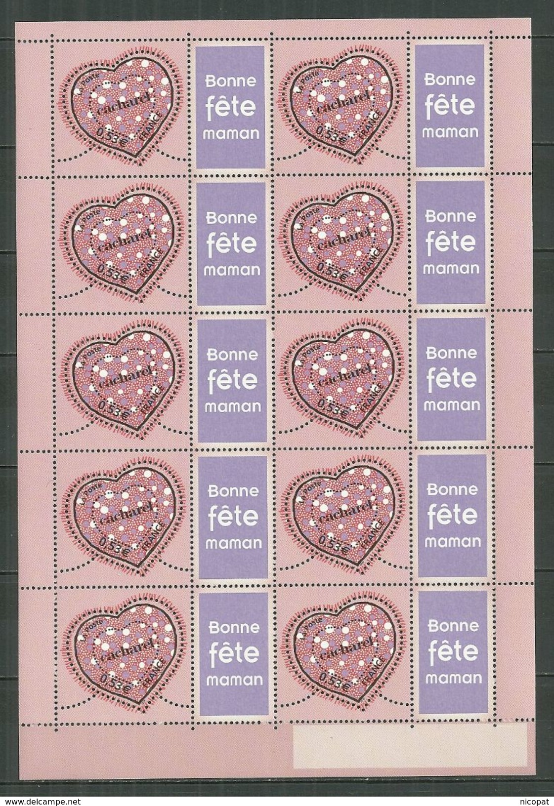 FRANCE MNH ** 3747A Feuille Timbre Personnalisé COEUR CACHAREL SAINT VALENTIN Logo Bonne Fête Maman - Andere & Zonder Classificatie