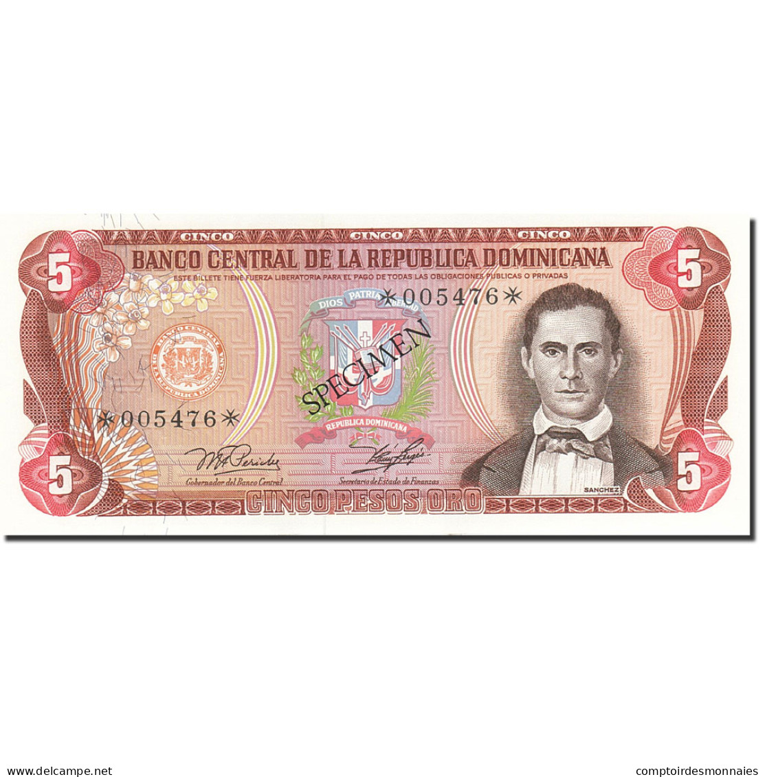 Billet, Dominican Republic, 5 Pesos Oro, 1977-1980, 1978, KM:118s1, NEUF - Dominicaine