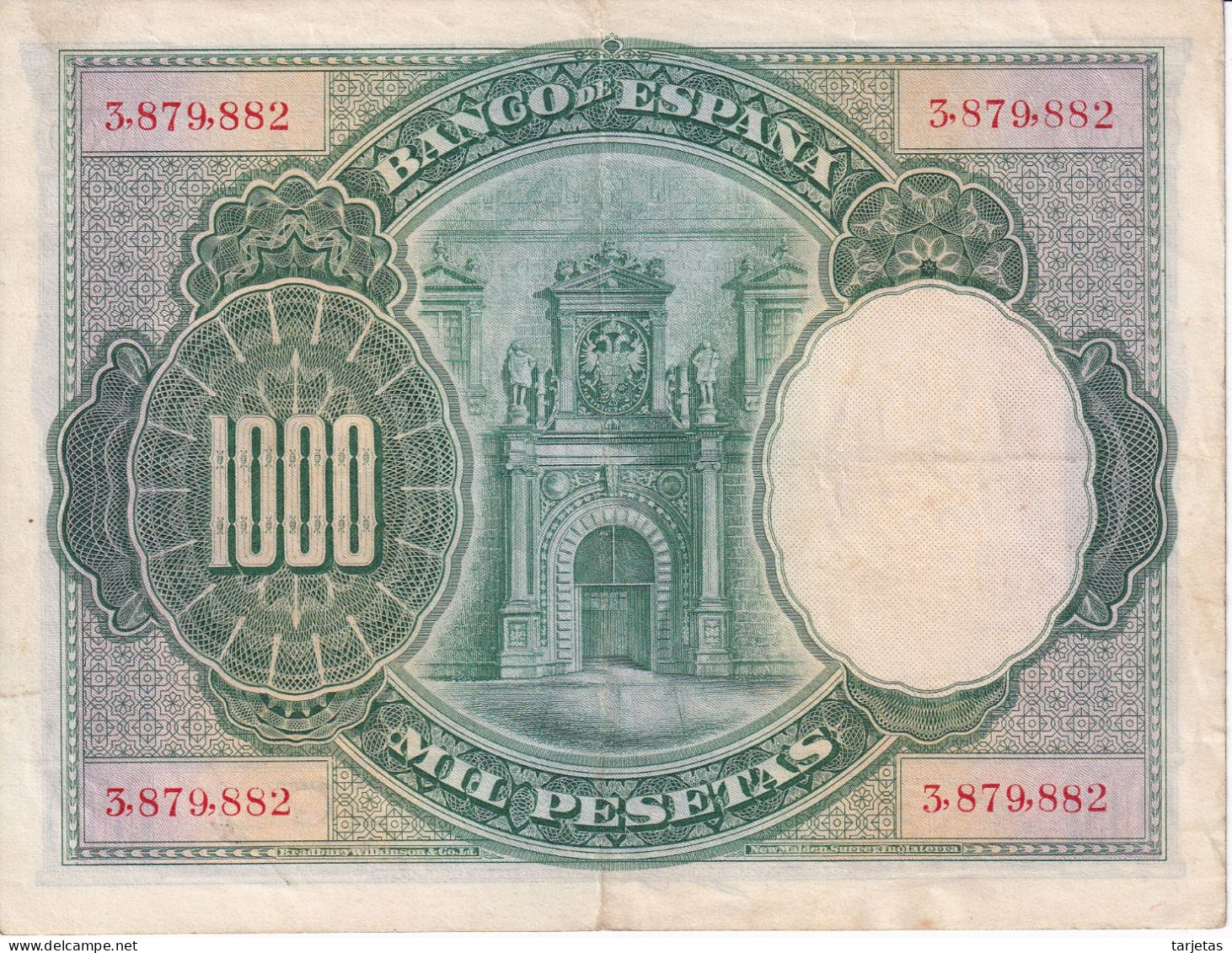 BILLETE DE ESPAÑA DE 1000 PTAS DEL AÑO 1925 DE CARLOS I CALIDAD MBC (VF)  SIN SERIE (BANKNOTE) - 1000 Peseten