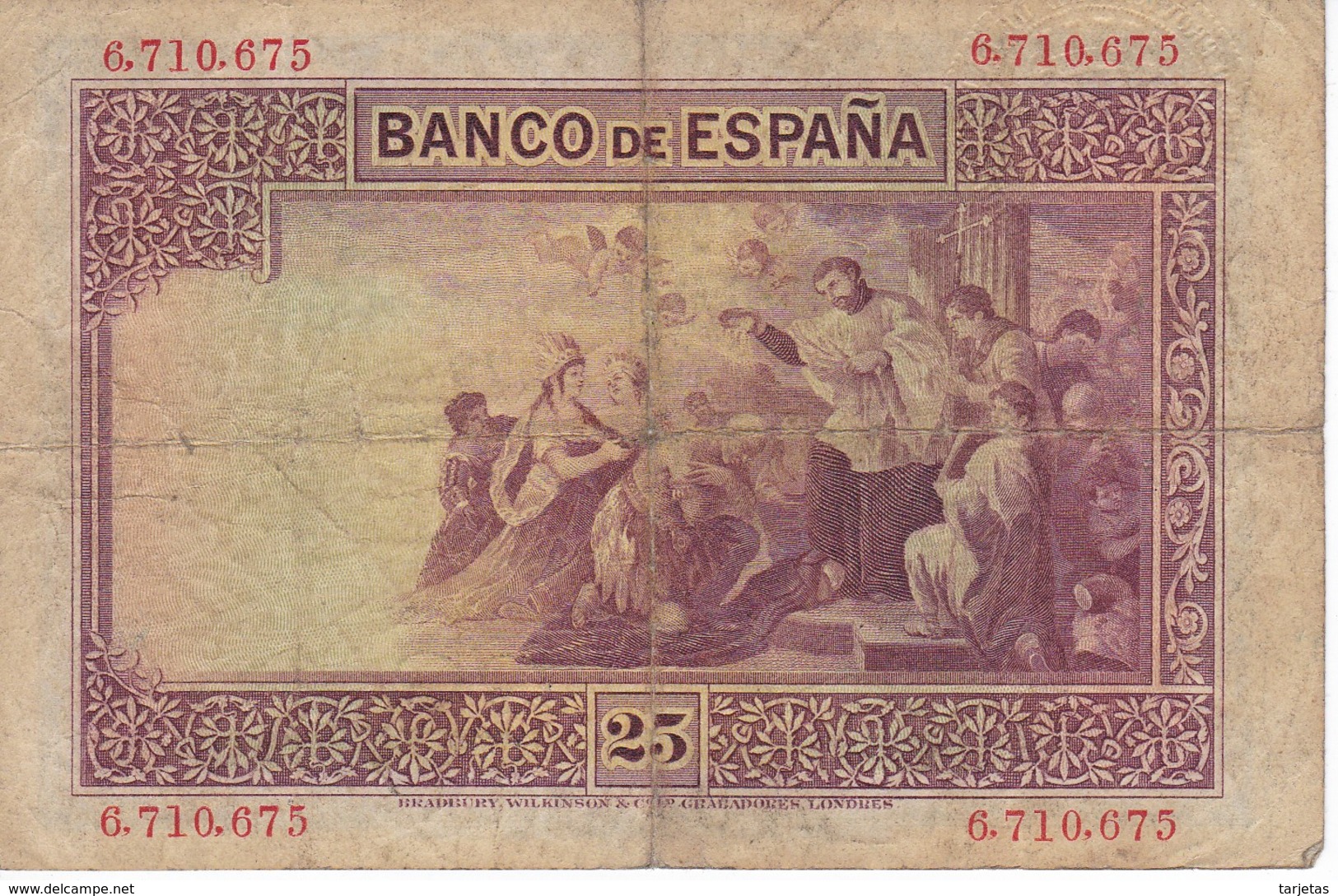 BILLETE DE ESPAÑA DE 25 PTAS  DEL AÑO 1926 SIN SERIE    CALIDAD RC  (BANKNOTE) - 1-2-5-25 Pesetas