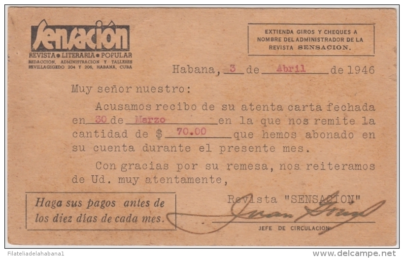 1904-EP-100 CUBA 1904 POSTAL STATIONERY JOSE MARTI. IMPRESO REVISTA LITERARIA SENSACION 1946. - Lettres & Documents