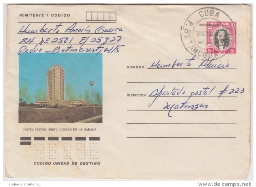 1984-EP-98 CUBA 1983 POSTAL STATIONERY. Ed.193k. HOTEL TRITON USED. - Briefe U. Dokumente