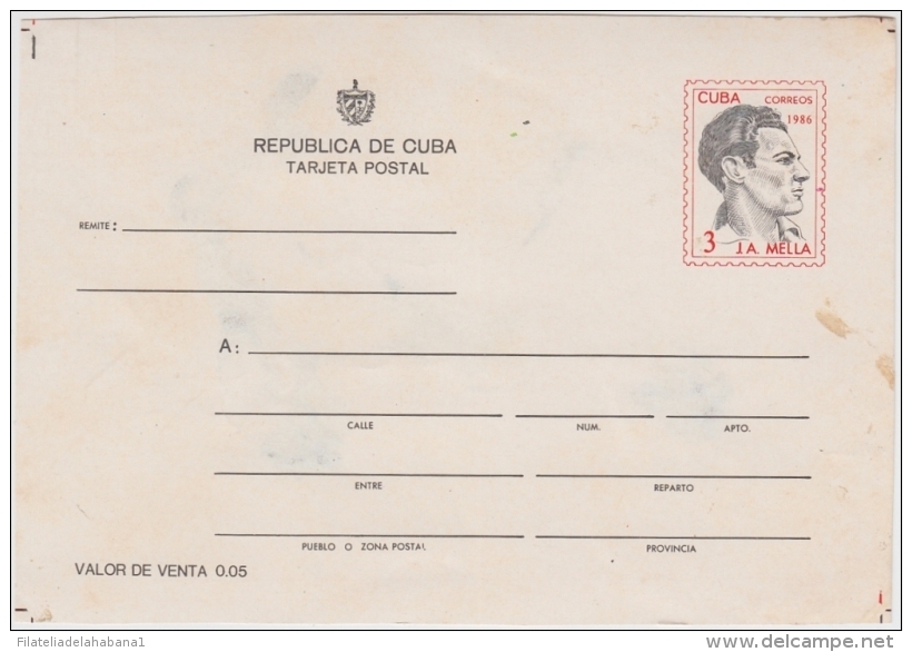 1986-EP-150 CUBA 1983 POSTAL STATIONERY PROOF. Ed.138. JOSE A. MELLA. PRUEBA EN PAPEL, ADELGANZAMIENTOS. - Briefe U. Dokumente