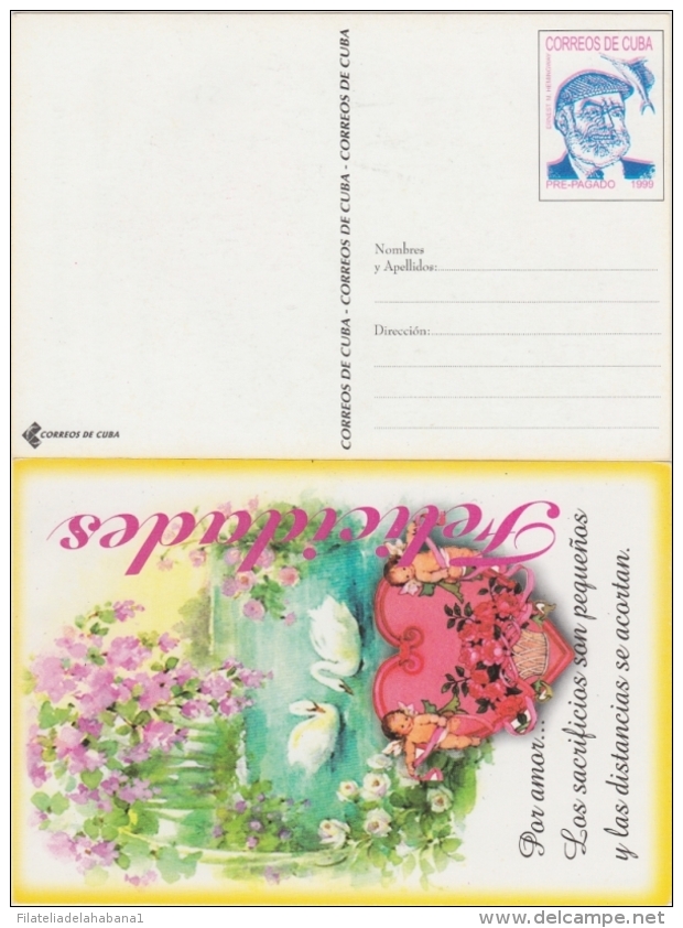 1999-EP-193 CUBA 1999 POSTAL STATIONERY. NO CATALOGADO. ERNEST HEMINGWAY. CORAZON Y CISNES - Briefe U. Dokumente