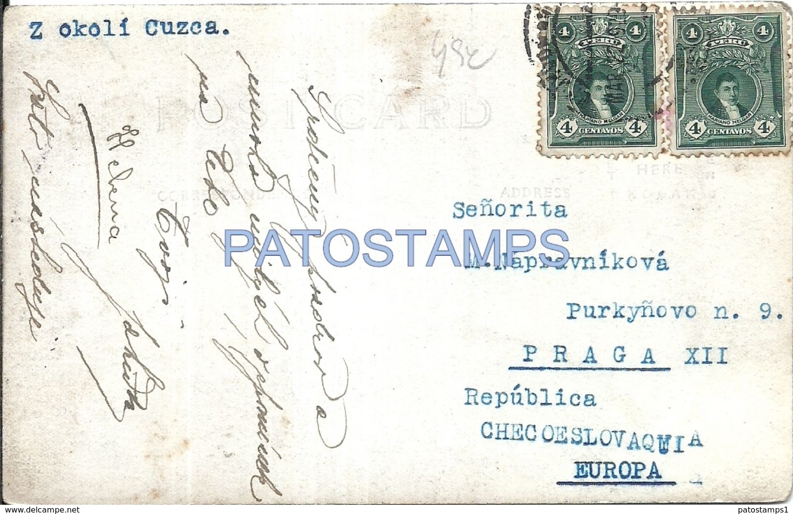 75095 PERU CUZCO VIEW PARTIAL CIRCULATED TO CZECH REPUBLIC POSTAL POSTCARD - Pérou