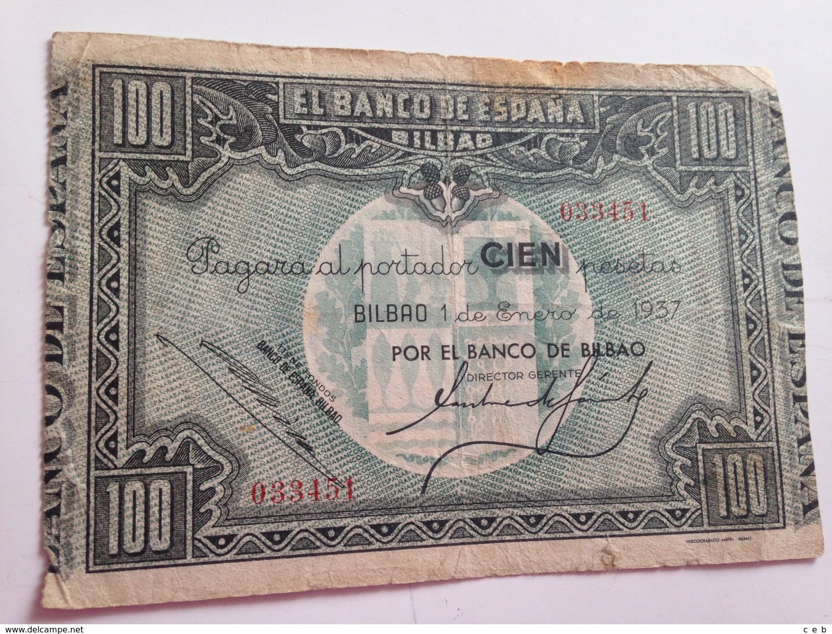 Billete 100 Pesetas. 1937. Bilbao. República Española. Guerra Civil. Sin Serie. Banco De Bilbao - 100 Pesetas