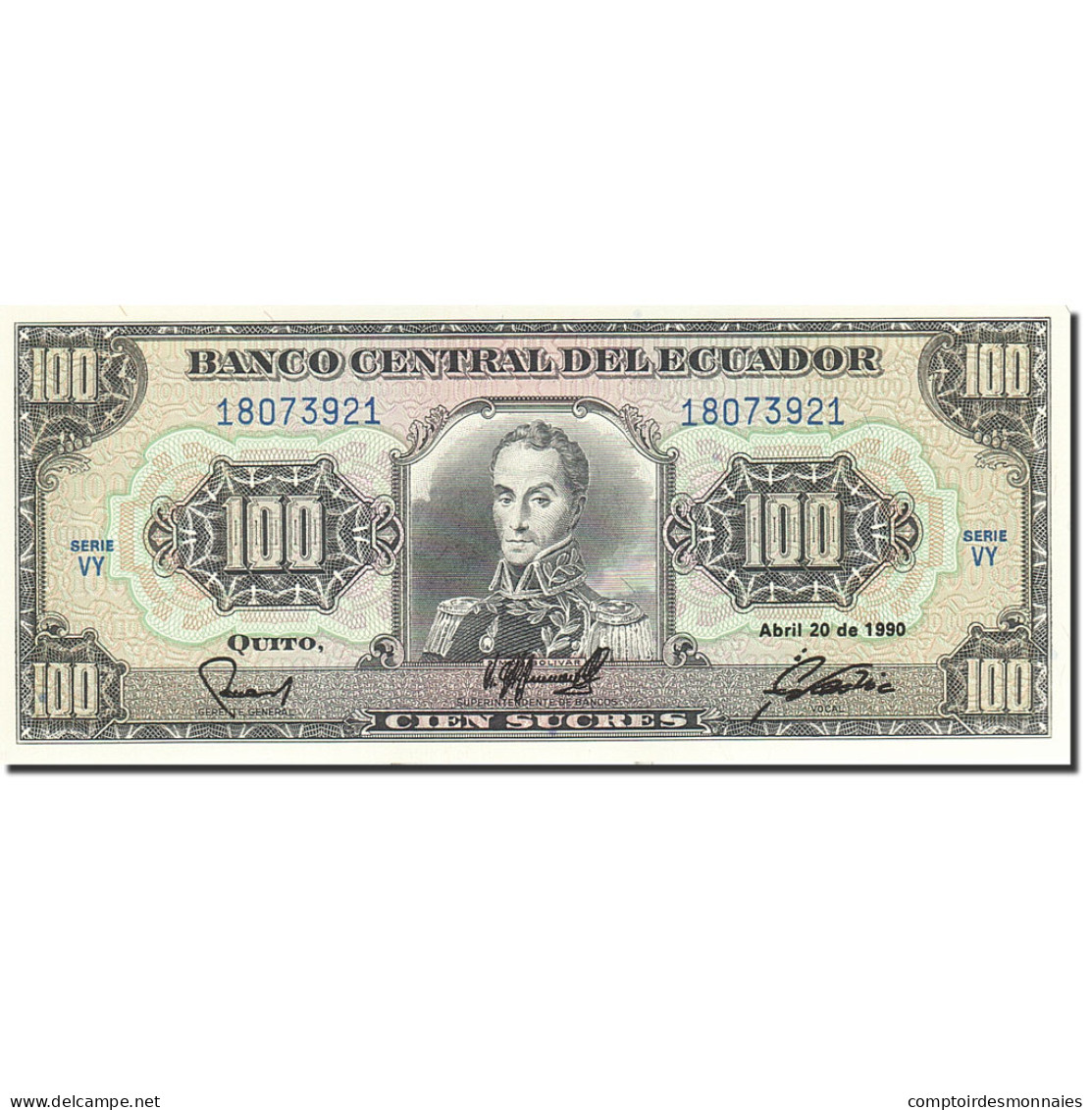 Billet, Équateur, 100 Sucres, 1984-1988, 1990-04-20, KM:123, NEUF - Ecuador
