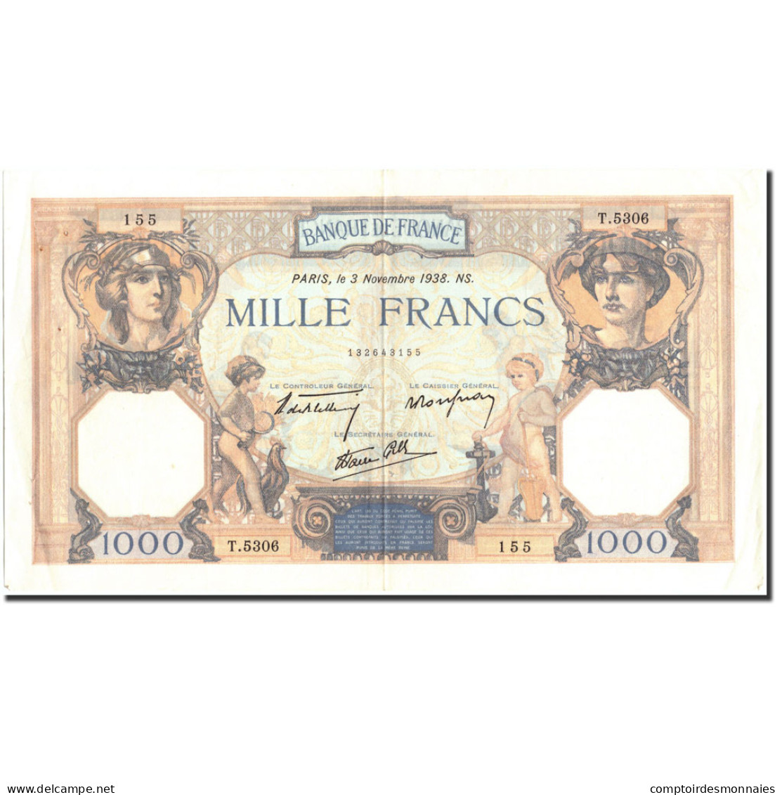 Billet, France, 1000 Francs, 1 000 F 1927-1940 ''Cérès Et Mercure'', 1938 - 1 000 F 1927-1940 ''Cérès Et Mercure''