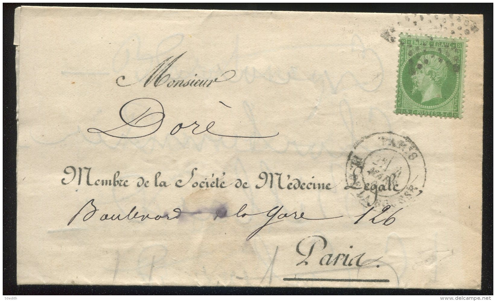 N°20 Seul + étoile 1 /imprimé De La Société De Médecine Légale De Paris Pour Paris - 1862 Napoleon III