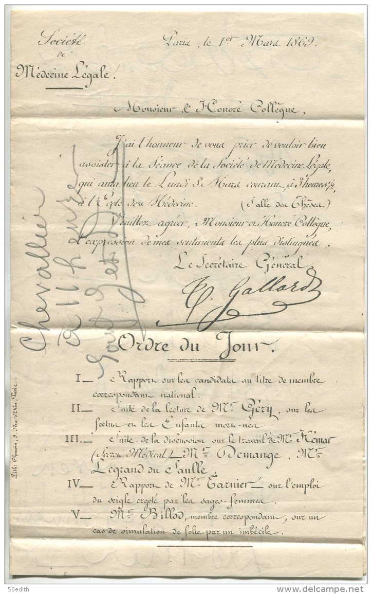 N°20 Seul + étoile 1 /imprimé De La Société De Médecine Légale De Paris Pour Paris - 1862 Napoleon III