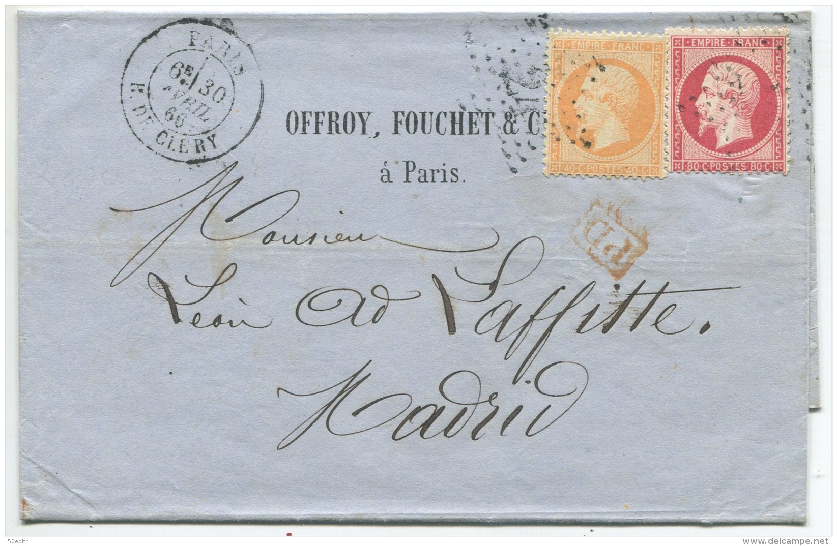 N°23 + 24 + étoile 24 / Lettre 3° échelon De Paris Pour Madrid (Espagne) - 1862 Napoléon III