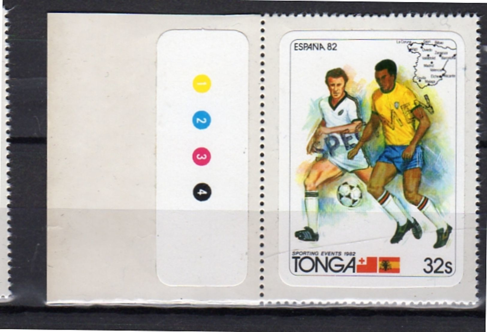 Tonga Sticker Stamp Espana 82 World Games Football SPECIMEN 32 S (t10) - Tonga (1970-...)