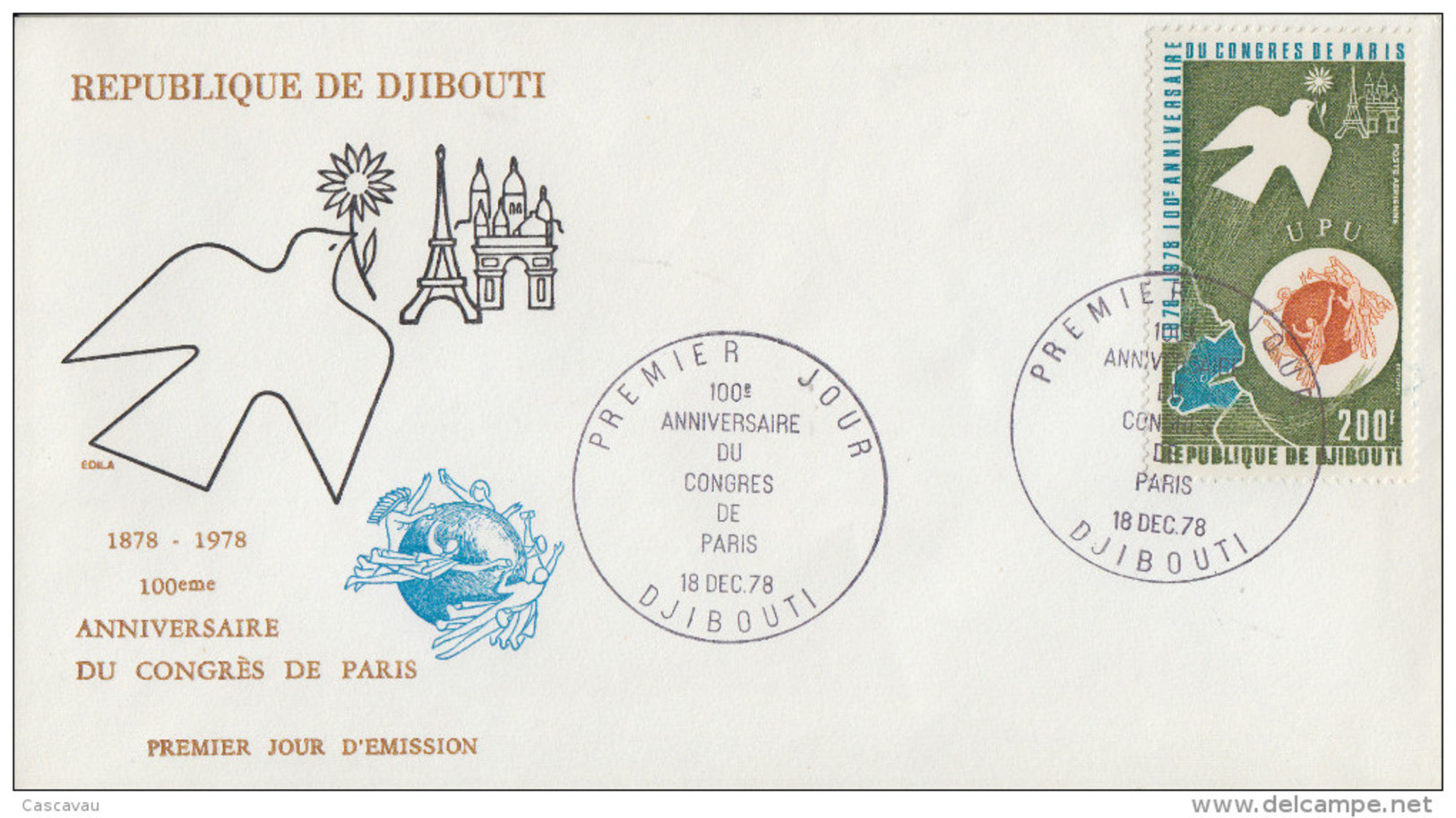 Enveloppe  FDC  1er  Jour    REPUBLIQUE   De   DJIBOUTI   Centenaire  Du  Congrés  De  L' U.P.U    1978 - Djibouti (1977-...)