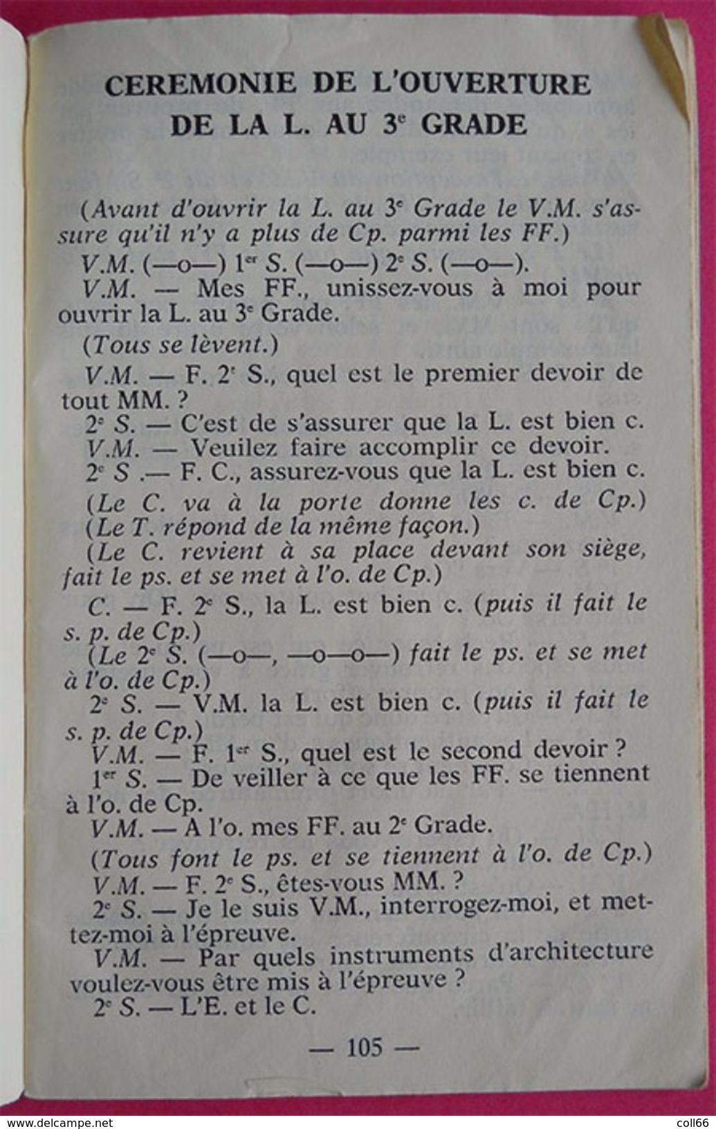 Livret Rite Emulation 3ème Grade Maître GLNF1972 édit PIUF Paris 182 Pages Franc-maçonnerie Freemason 13.3x8.5cms - Esoterismo