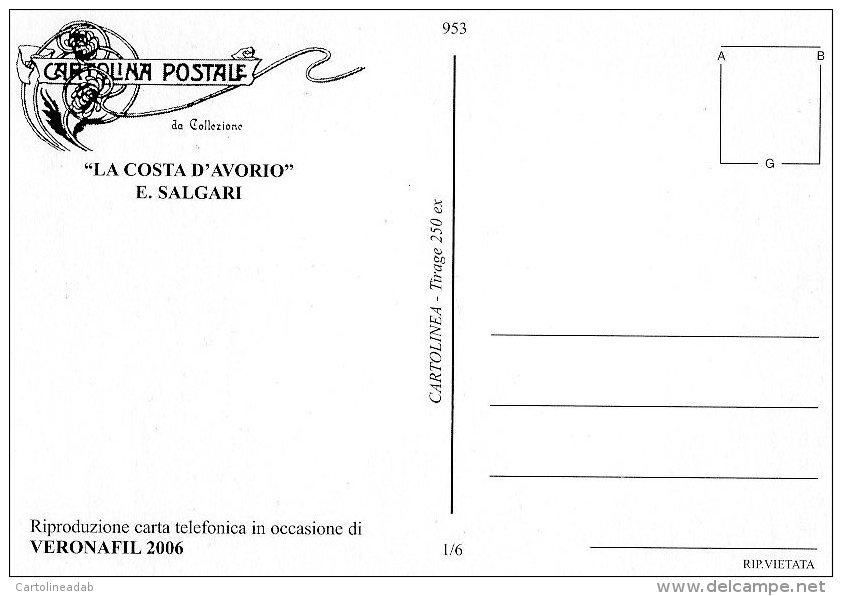 [DC0953] CARTOLINEA - LA COSTA D'AVORIO - EMILIO SALGARI - VERONAFIL 2006 (1 DI 6) - NV - Fiabe, Racconti Popolari & Leggende