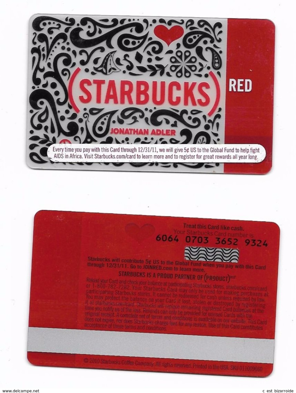 Starbucks Card - USA - Red Jonathan Adler - 6064 Mint Pin - Cartes Cadeaux