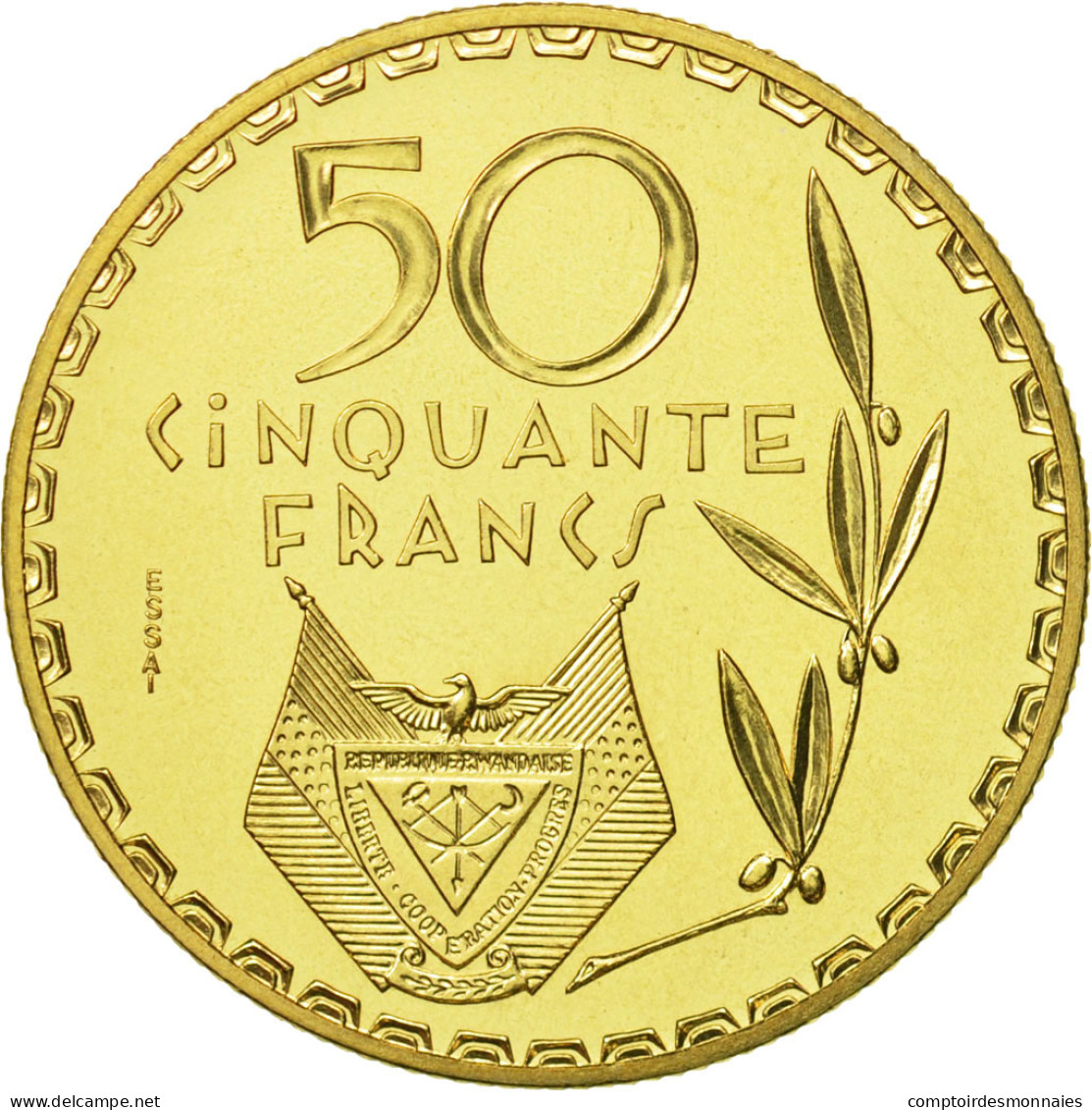 Monnaie, Rwanda, 50 Francs, 1977, FDC, Laiton, KM:E7 - Rwanda