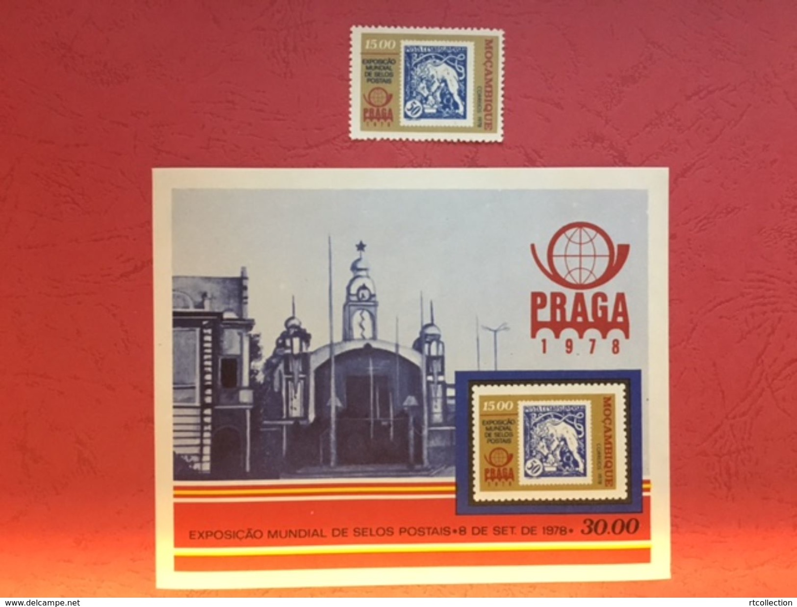 Mozambique 1978 One M/S Imperf & One Single World Philatelic Exhibition Praga Animals Lion Leo Stamp On Stamp MNH - Other & Unclassified