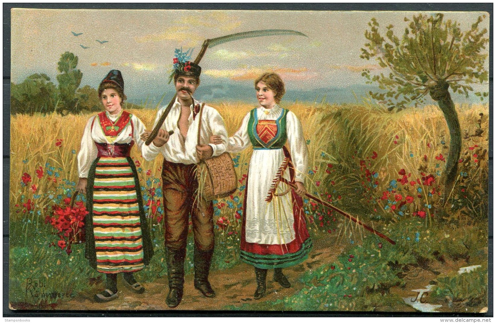 Art JC Postcard National Dress, Farmers, Romance Painting Postcard - Other & Unclassified