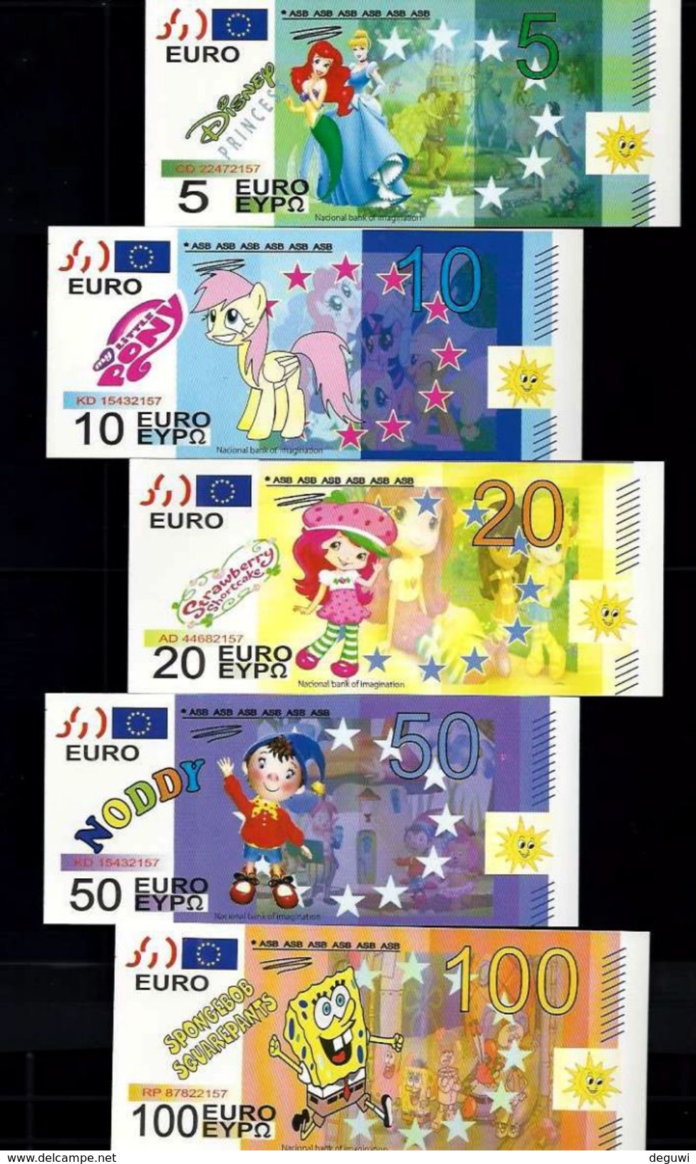 EURO Set, 5 - 2000 &euro; = 10 Pces., Billet Scolaire, Edukativ-Geld, Paper Set EUROS, Size 136 X 60 Mm,  RRR, UNC, Unif - Sonstige & Ohne Zuordnung