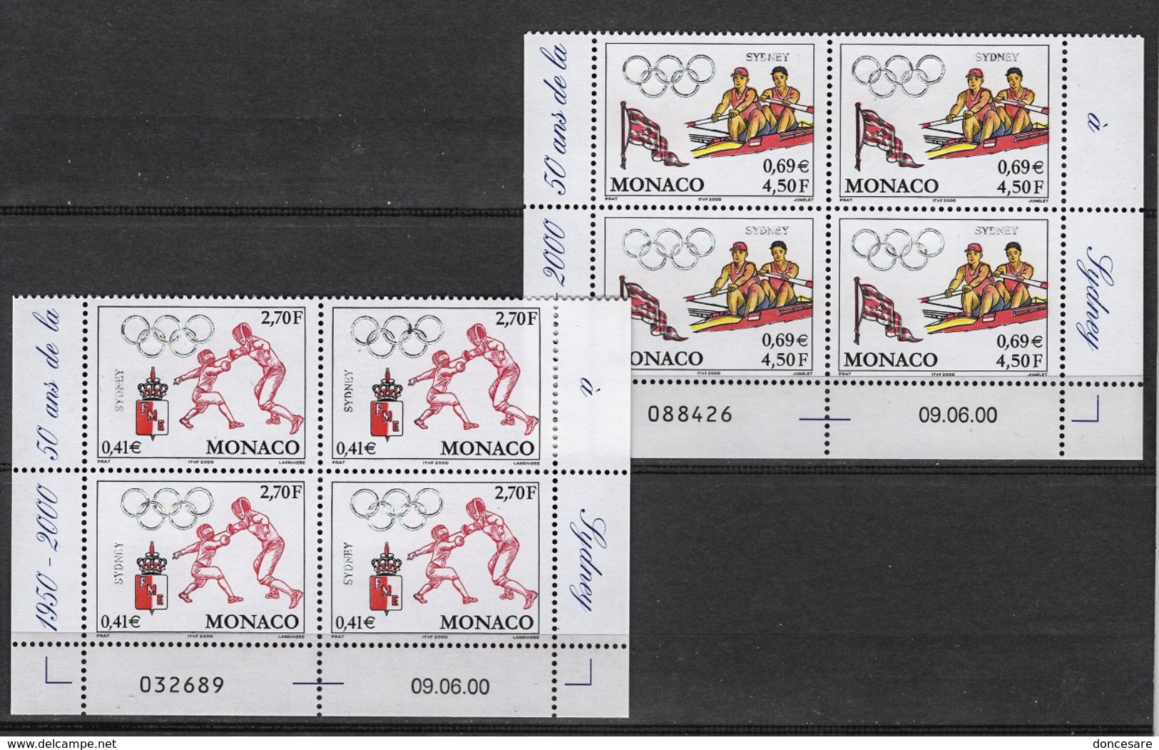 MONACO 2000 - SERIE EN BLOCS DE 4 TP N° 2261 A 2262 COINS DE FEUILLES / DATES - NEUFS** /Y24 - Neufs