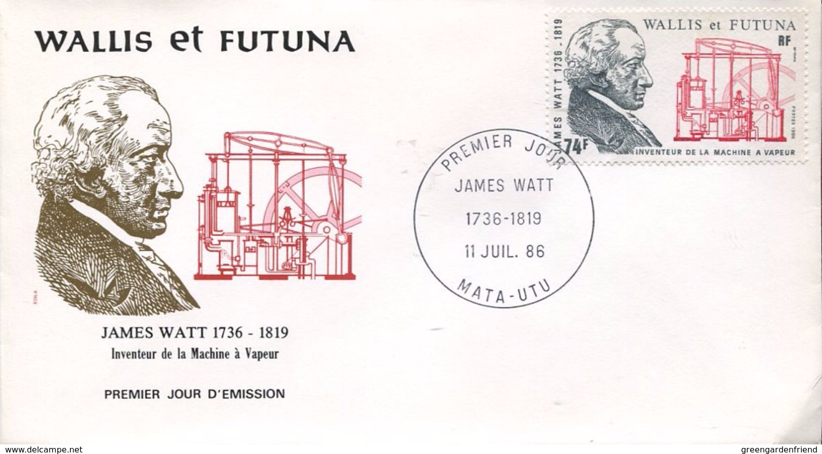 23565 Wallis Futuna,  Fdc  1986 James Watt,    Physician, Physiciste - Physics