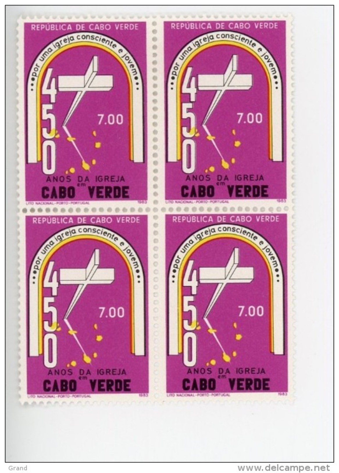 Cap Vert-Cabo Verde-1983-Eglise-croix-YT 479***MNH-4 Timbres - Kaapverdische Eilanden