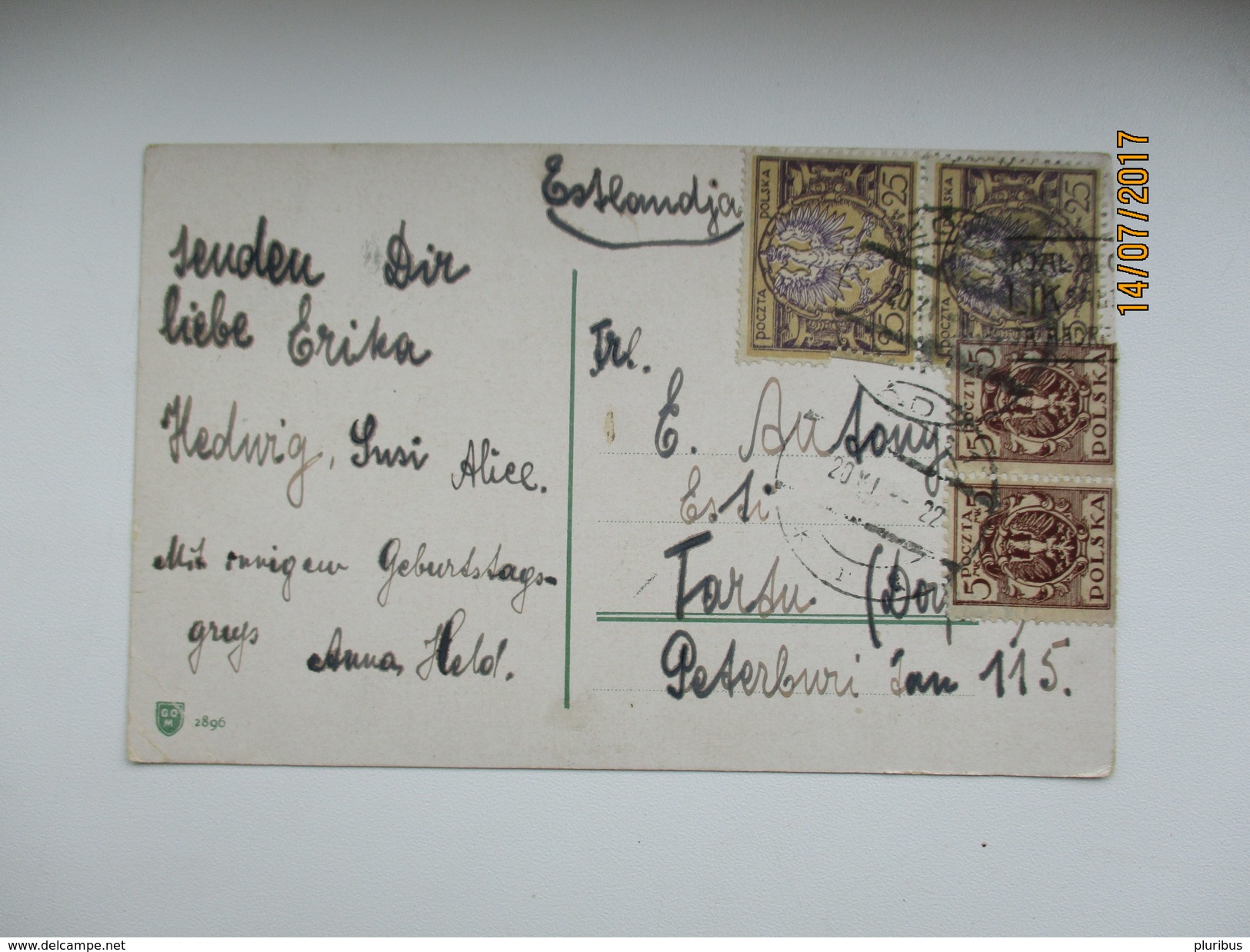 1922 POLAND TO ESTONIA , CATHERINE KLEIN FLOWERS  , 0 - Andere & Zonder Classificatie