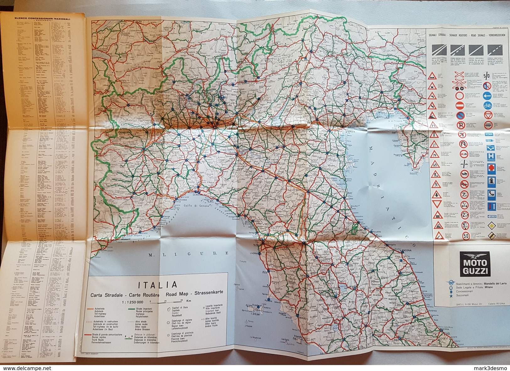 Moto Guzzi Cartina Stradale Italia 1959 Originale - Genuine Factory Italy Map - Moto