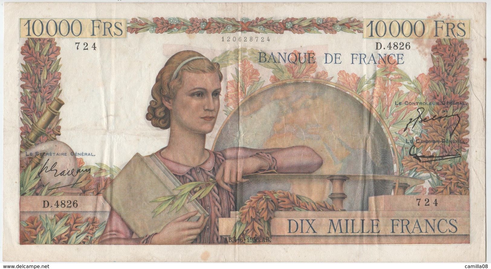 10000 FRANCS .GENIE FRANCAIS.TYPE 1945.TTB+.  DU 04.06.1953.DE + EN + DUR A TROUVER. - 10 000 F 1945-1956 ''Génie Français''