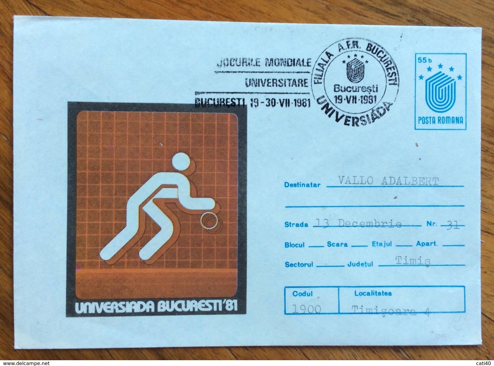 SPORT  UNIVERSIADI DI BUCAREST 1981 BUSTA POSTALE PALLAMANO CON ANNULLO SPECIALE - Gymnastique