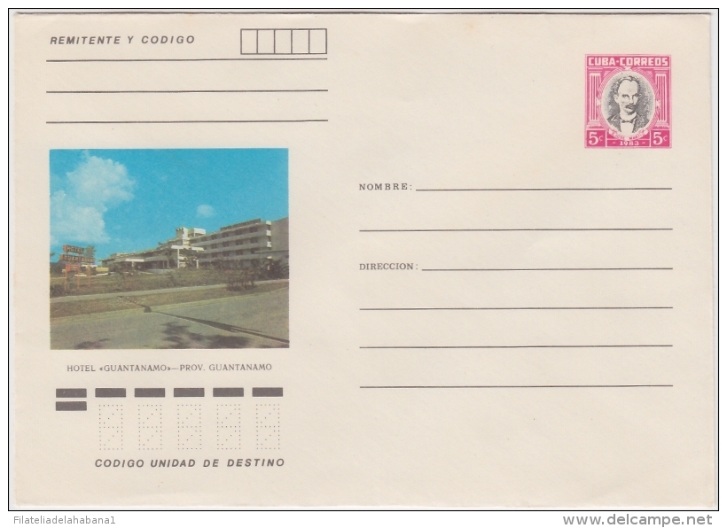 1983-EP-158 CUBA 1983 POSTAL STATIONERY. Ed.193e. HOTEL GUANTANAMO UNUSED - Cartas & Documentos