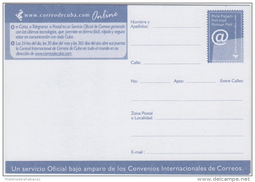 2002-EP-32 CUBA 2002 POSTAL STATIONERY. Ed.71a. INTERNET SPECIAL CARD. VISTA DEL MALECON DE LA HABANA UNUSED - Covers & Documents