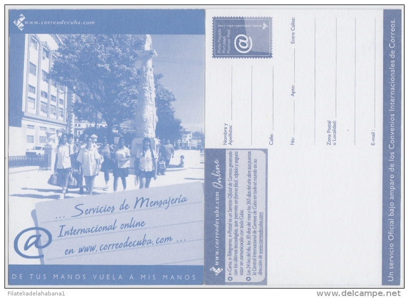 2002-EP-33 CUBA 2002 POSTAL STATIONERY. Ed.71b. INTERNET SPECIAL CARD. VISTA DE JOVENES ALAMEDA DE PAULA UNUSED - Covers & Documents