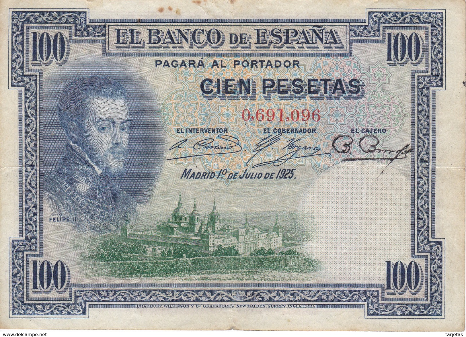 BILLETE DE ESPAÑA DE 100 PTAS DEL AÑO 1925 SIN SERIE CON SELLO SECO GOBIERNO PROVISIONAL DE LA REPUBLICA  (BANKNOTE) - 100 Pesetas