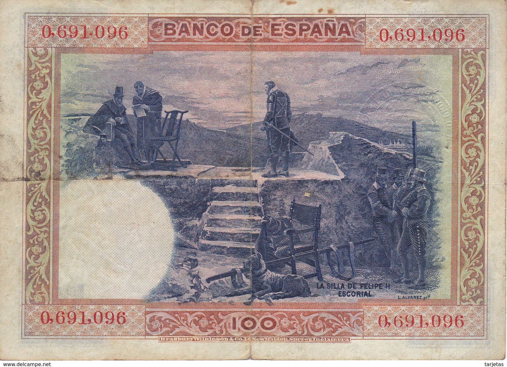 BILLETE DE ESPAÑA DE 100 PTAS DEL AÑO 1925 SIN SERIE CON SELLO SECO GOBIERNO PROVISIONAL DE LA REPUBLICA  (BANKNOTE) - 100 Pesetas