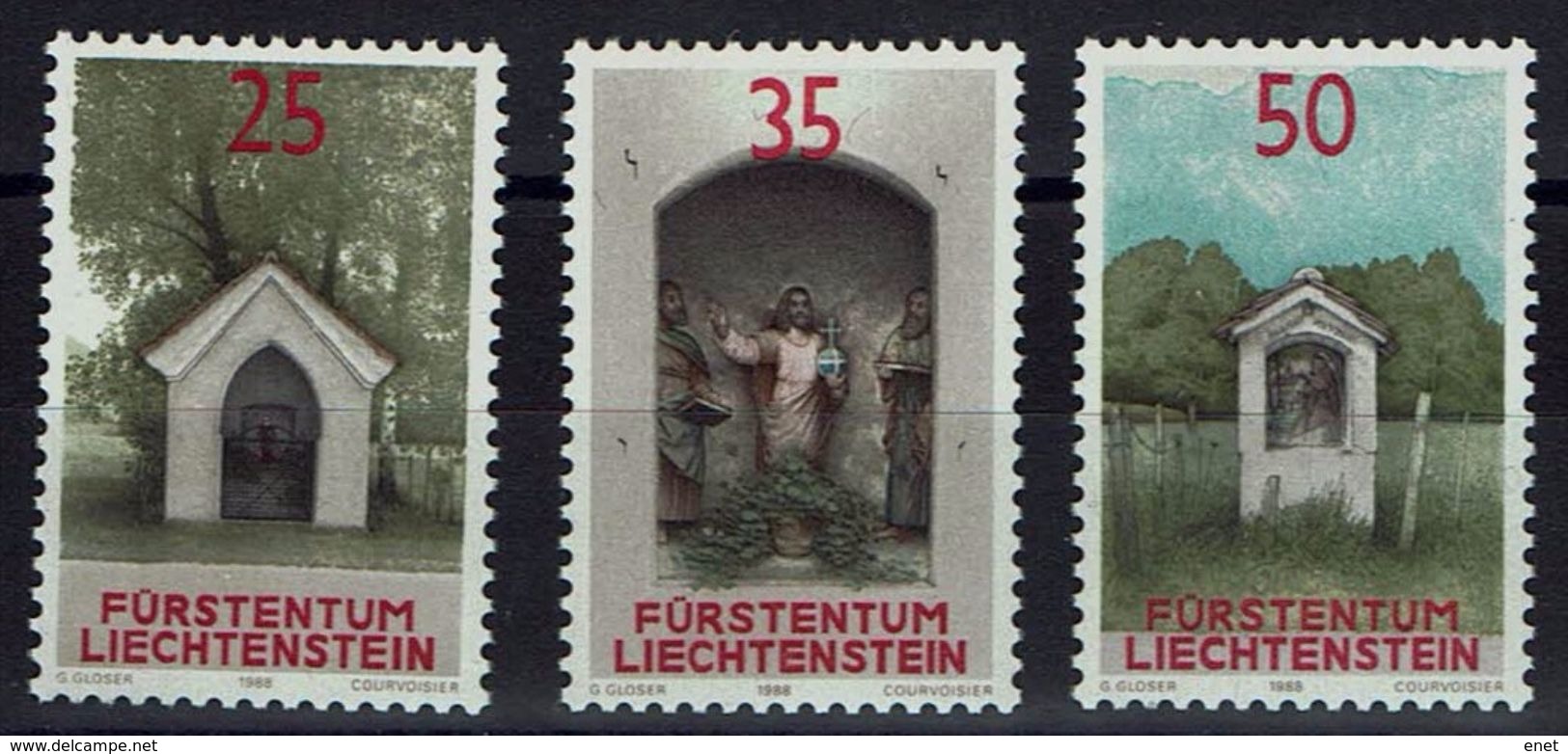 Liechtenstein 1988 - MiNr 951-953 - Bildstöcke - Kapelle Kapel Chapel Chapelle - Kirchen U. Kathedralen