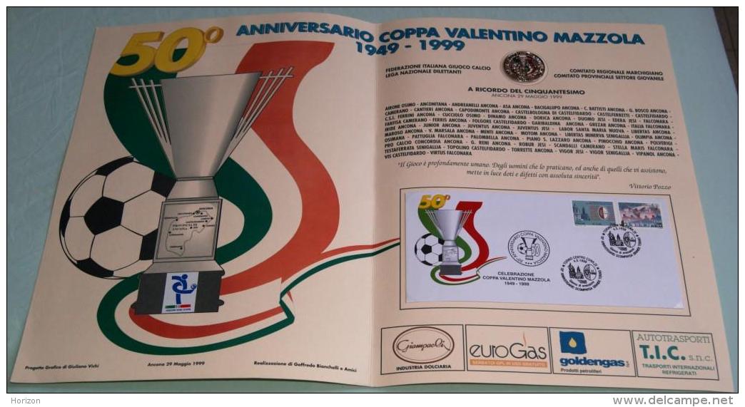 St53. Marcofilia - Torino 1999 - Folder "50° Annversario Coppa Valentino Mazzola", Con Busta Primo Giorno - Presentation Packs