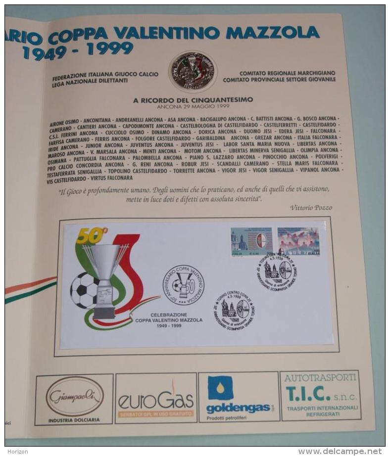 St53. Marcofilia - Torino 1999 - Folder "50° Annversario Coppa Valentino Mazzola", Con Busta Primo Giorno - Presentation Packs