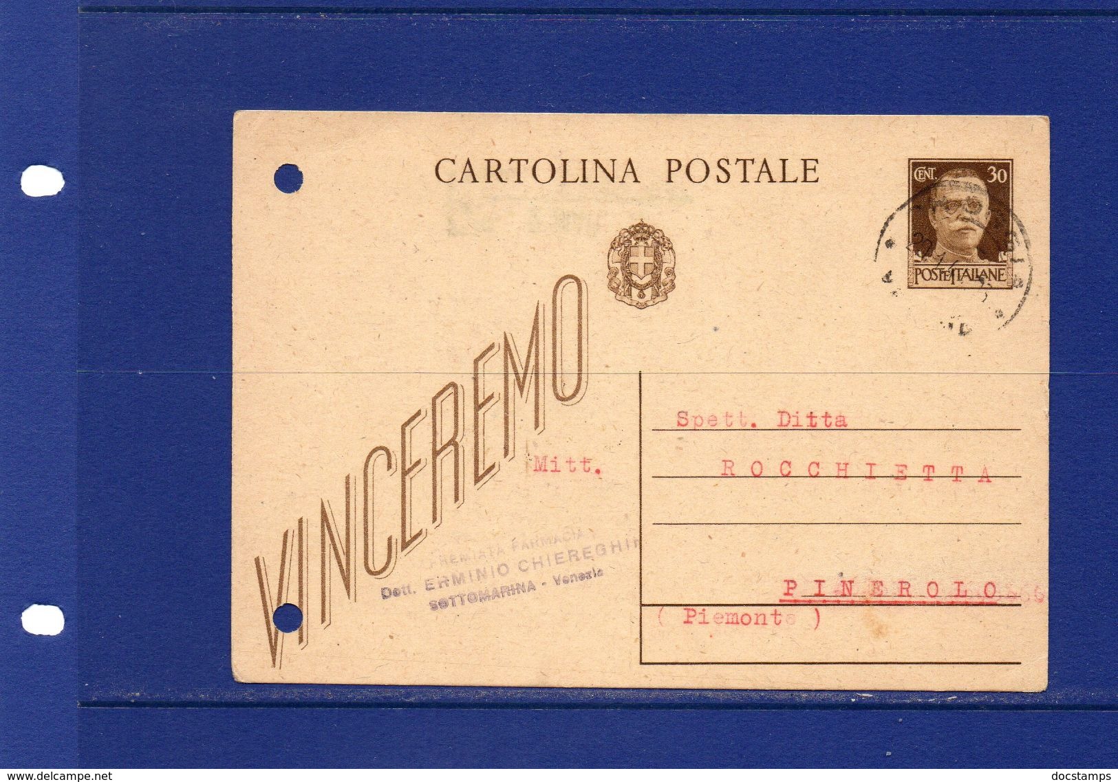 Pharmacy-Pharmacie-Apotheke-18-1-1944-Premiata  Farmacia Dott. Erminio Chiereghin -Sottomarina (Venezia) - Farmacia